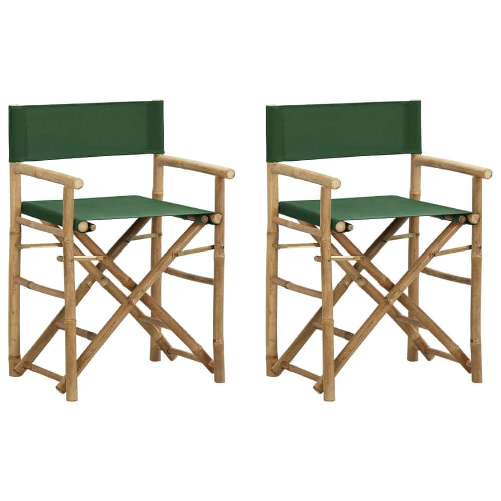 Vidaxl Skladacie režisérske stoličky 2 ks zelené bambus a látka